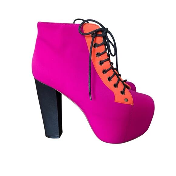 Jeffrey Campbell Lita Lace Up Platform Boots size 7 Pink Orange - Picture 1 of 7